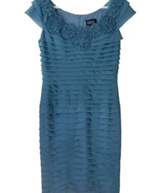 Adrianna Papell Blue Cocktail Dress Ruffled Tiered 6